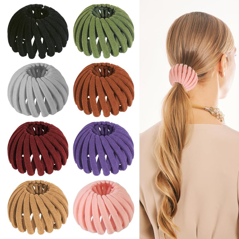 Aokid 8PCS Birds Nest Hair Clips  Expandable Hair Bun Maker Hair Accessories for Women Ponytail Holder Hair Bun Clip for Thin Thick Fine Curly Hair Plastic Hair Barrettes Hair Scrunchies Mix D